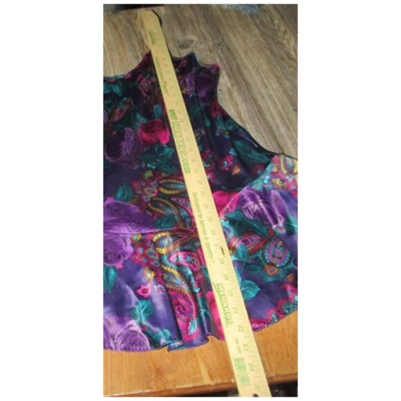 Vintage 80s California Miss Paisley Print Lingerie Dress Sz M Teal Purple Satin - Picture 7 of 13